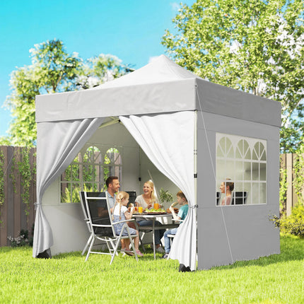 3 x 3 m Pop Up Gazebo with Sidewalls, UPF50+ Heavy Duty Garden Party Tent Marquee with Wheeled Carry Bag, Silver Grey