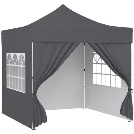 3 x 3 m Pop Up Gazebo with Sidewalls, UPF50+ Heavy Duty Garden Party Tent Marquee with Wheeled Carry Bag, Dark Grey