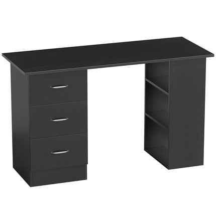 Computer Desk with Drawers, Home Office Desk, Writing Table, PC Workstation with 3 Storage Shelves for Working, Study, 120 x 49 x 72 cm, Black