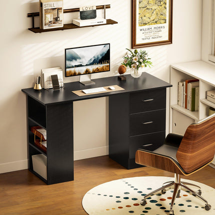 Computer Desk with Drawers, Home Office Desk, Writing Table, PC Workstation with 3 Storage Shelves for Working, Study, 120 x 49 x 72 cm, Black