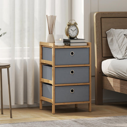 Chest of Drawers, 3 Fabric Drawers Narrow Dresser with Bamboo Frame, Light Grey