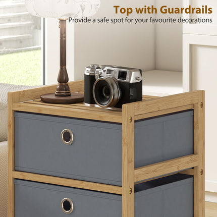 Chest of Drawers, 3 Fabric Drawers Narrow Dresser with Bamboo Frame, Light Grey
