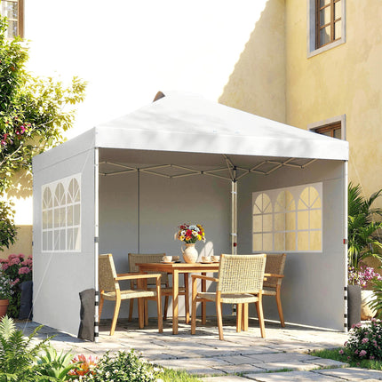 Pop Up Gazebo Waterproof Height Adjustable Canopy with 3 Sidewalls Wheeled Bag for Parties 3 x 3 m White