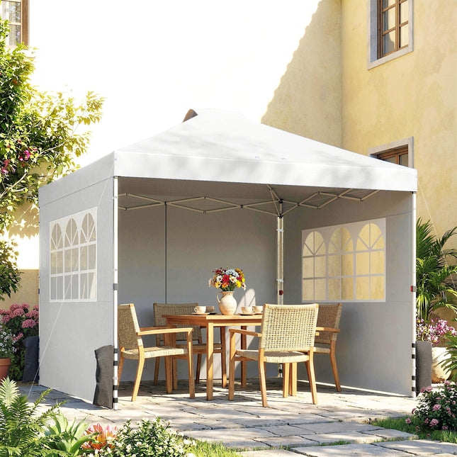 Pop Up Gazebo Waterproof Height Adjustable Canopy with 3 Sidewalls Wheeled Bag for Parties 3 x 3 m White