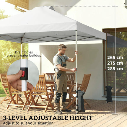 Pop Up Gazebo Waterproof Height Adjustable Canopy with 3 Sidewalls Wheeled Bag for Parties 3 x 3 m White