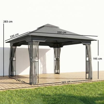 3.3 x 3.3 m Outdoor Garden Gazebo with Post Shelves, UPF50+ Patio Permanent Pavilion with Hook, Dark Grey