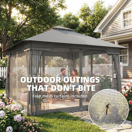 3.3 x 3.3 m Outdoor Garden Gazebo with Post Shelves, UPF50+ Patio Permanent Pavilion with Hook, Dark Grey