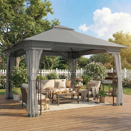 3.3 x 3.3 m Outdoor Garden Gazebo with Post Shelves, UPF50+ Patio Permanent Pavilion with Hook, Dark Grey