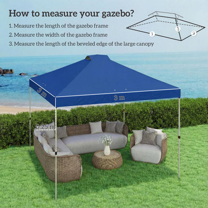 Gazebo Roof Replacement UV50+ Waterproof Pop Up Canopy Cover with 8 Drainage Holes 3 x 3 m Blue