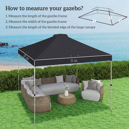 gazebo roof replacement UV50+ Waterproof Pop Up Canopy Cover with 8 Drainage Holes 3 x 3 m Black