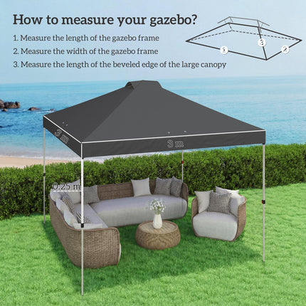 Gazebo Roof Replacement UV50+ Waterproof Pop Up Canopy Cover with 8 Drainage Holes 3 x 3 m Dark Grey