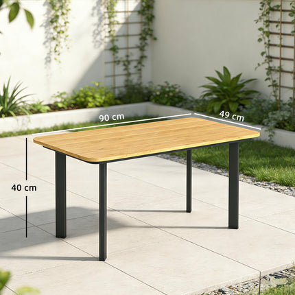 Outdoor Garden Coffee Table, Garden Table with Slatted Wood Plastic Composite Top and Metal Frame, Brown