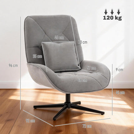 Accent Chair, Chenille Upholstered Swivel Armchair with Lumbar Pillow, High Back, Deep Seat and Metal Legs, Light Grey