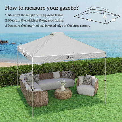 Gazebo Roof Replacement UV50+ Waterproof Pop Up Canopy Cover with 8 Drainage Holes 3 x 3 m White