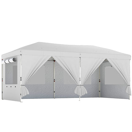 3 x 6 m Pop Up Canopy with UV50+ Protection Garden Gazebo with 6 Sidewalls, Whit