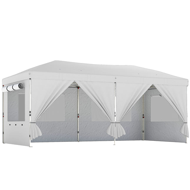 3 x 6 m Pop Up Canopy with UV50+ Protection Garden Gazebo with 6 Sidewalls, Whit