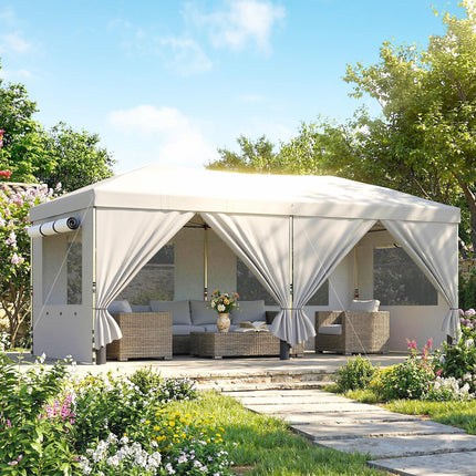 3 x 6 m Pop Up Canopy with UV50+ Protection Garden Gazebo with 6 Sidewalls, Whit