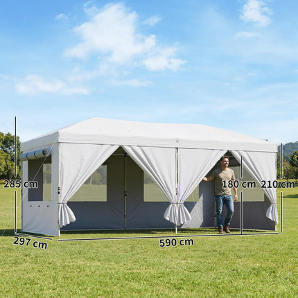 3 x 6 m Pop Up Canopy with UV50+ Protection Garden Gazebo with 6 Sidewalls, Whit