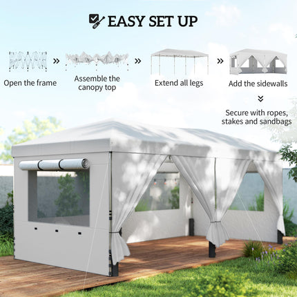 3 x 6 m Pop Up Canopy with UV50+ Protection Garden Gazebo with 6 Sidewalls, Whit