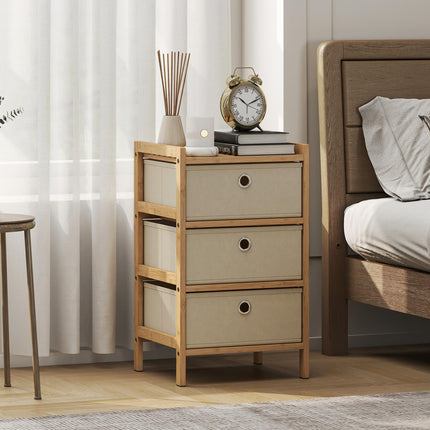 Chest of Drawers, 3 Fabric Drawers Narrow Dresser with Bamboo Frame, Cream White
