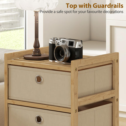 Chest of Drawers, 3 Fabric Drawers Narrow Dresser with Bamboo Frame, Cream White