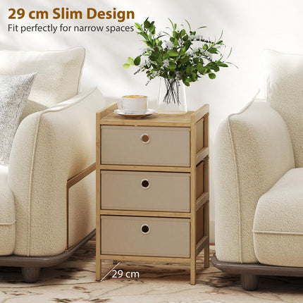 Chest of Drawers, 3 Fabric Drawers Narrow Dresser with Bamboo Frame, Cream White