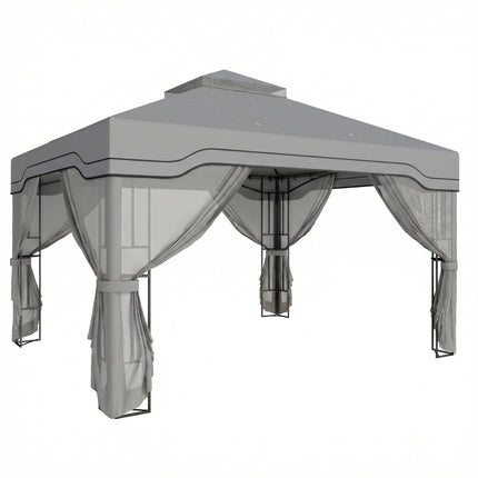 3 x 3.6 m Outdoor Garden Gazebo with Post Shelves, UPF50+ Patio Permanent Pavilion with Hook, Dark Grey