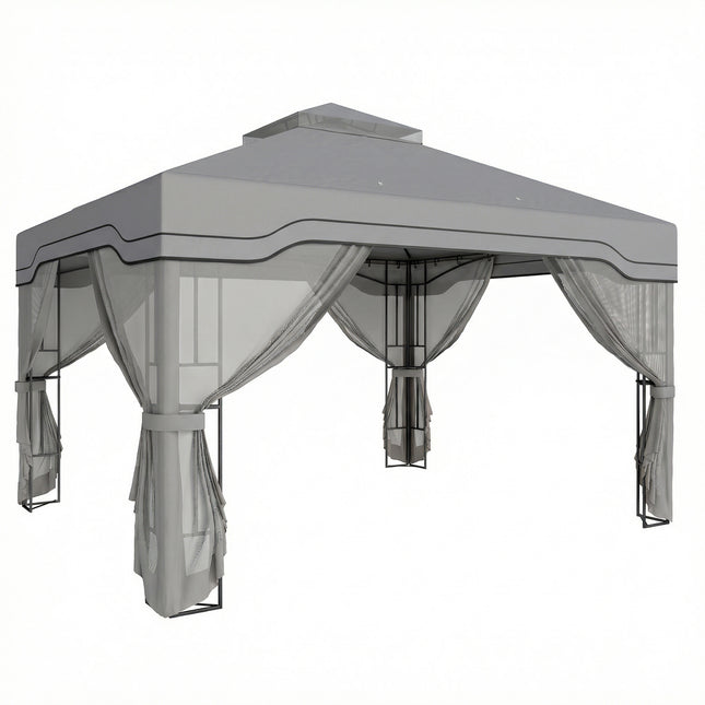 3 x 3.6 m Outdoor Garden Gazebo with Post Shelves, UPF50+ Patio Permanent Pavilion with Hook, Dark Grey