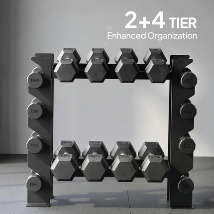 4-Tier Dumbbell Rack, Heavy-Duty Weight Rack for Dumbbells, Kettlebells and Multiple Balls, 200 KG Capacity, Black