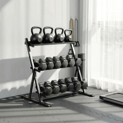 3-Tier Adjustable Dumbbell Rack, Heavy-Duty Weight Rack for Dumbbells, Kettlebells and Multiple Balls, Space-Saving Weight Storage Stand for Home Gym, 200 KG Capacity
