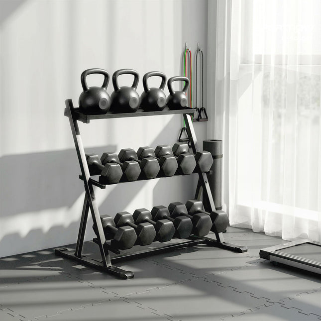 3-Tier Adjustable Dumbbell Rack, Heavy-Duty Weight Rack for Dumbbells, Kettlebells and Multiple Balls, Space-Saving Weight Storage Stand for Home Gym, 200 KG Capacity