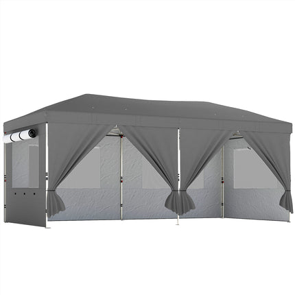 3 x 6 m Pop Up Canopy with UV50+ Protection Garden Gazebo with 6 Sidewalls, Dark