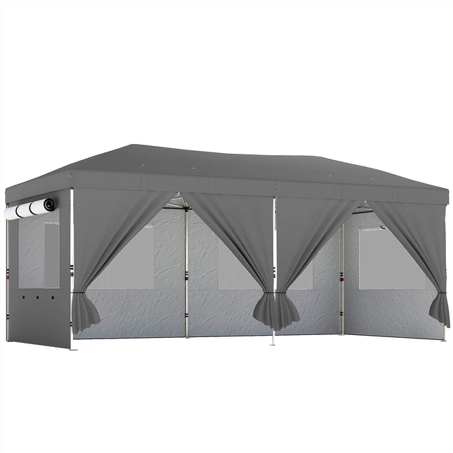 3 x 6 m Pop Up Canopy with UV50+ Protection Garden Gazebo with 6 Sidewalls, Dark