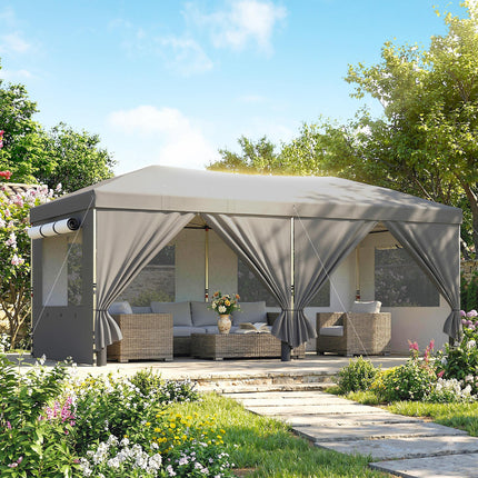 3 x 6 m Pop Up Canopy with UV50+ Protection Garden Gazebo with 6 Sidewalls, Dark