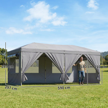 3 x 6 m Pop Up Canopy with UV50+ Protection Garden Gazebo with 6 Sidewalls, Dark