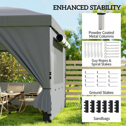 3 x 6 m Pop Up Canopy with UV50+ Protection Garden Gazebo with 6 Sidewalls, Dark