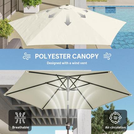 2.6 m Garden Parasol Umbrella with Aluminium Pole, Outdoor Patio Umbrella with Tilt and Crank, Vent, Cream White
