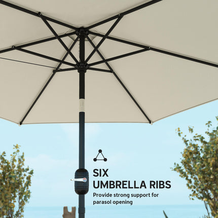 2.6 m Garden Parasol Umbrella with Aluminium Pole, Outdoor Patio Umbrella with Tilt and Crank, Vent, Cream White