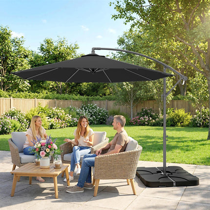 3m Overhanging Parasol, with Base, Weights and Cover - Black