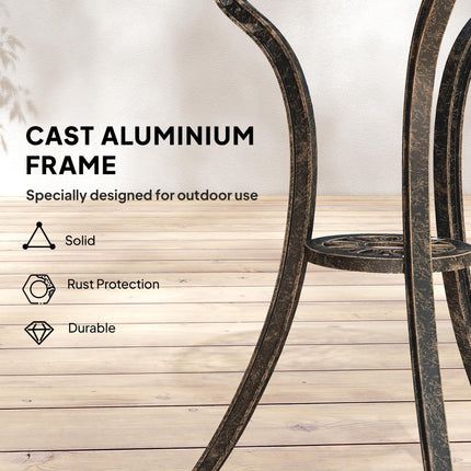 Outdoor Bistro Set for 2 Cast Aluminium Patio Furniture with Round Table Umbrella Hole Brown