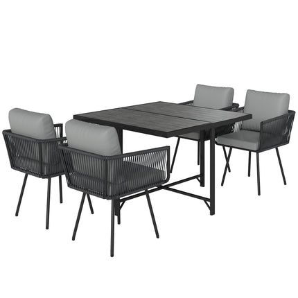 Outsunny 5 Piece Garden Furniture Set, Garden Dining Set with Wood-Plastic Table and 4 Armchairs, Light Grey