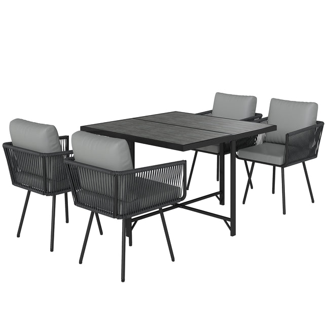 Outsunny 5 Piece Garden Furniture Set, Garden Dining Set with Wood-Plastic Table and 4 Armchairs, Light Grey