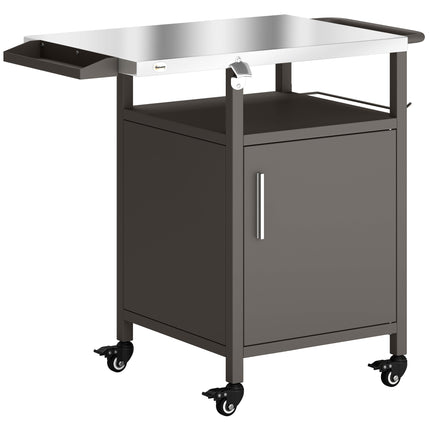 Grill Cart with Stainless Steel Top, Pizza Oven Stand with Cabinet, Spice Rack,