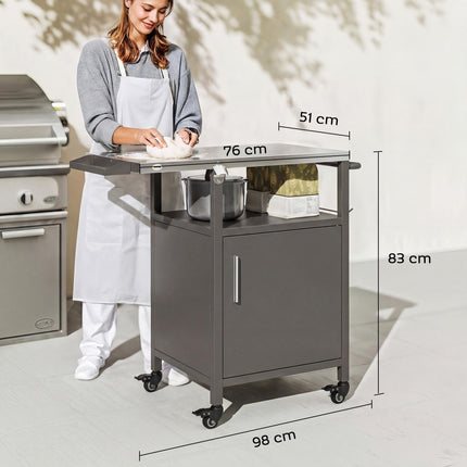 Grill Cart with Stainless Steel Top, Pizza Oven Stand with Cabinet, Spice Rack,