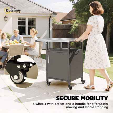 Grill Cart with Stainless Steel Top, Pizza Oven Stand with Cabinet, Spice Rack,