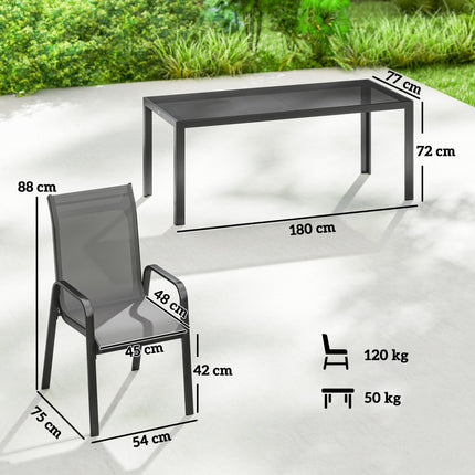 9 Pieces Garden Dining Set, Outdoor Table and Chairs Set for 8, Garden Furniture Set with Tempered Glass Top, Dark Grey