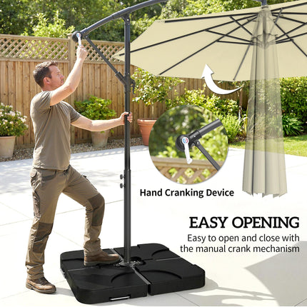 3m Overhanging Parasol, with Base, Weights and Cover - Sand brown