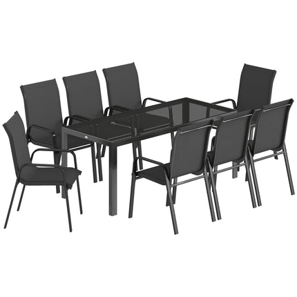 9 Pieces Garden Dining Set, Outdoor Table and Chairs Set for 8, Garden Furniture Set with Tempered Glass Top, Black
