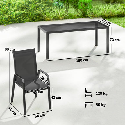 9 Pieces Garden Dining Set, Outdoor Table and Chairs Set for 8, Garden Furniture Set with Tempered Glass Top, Black