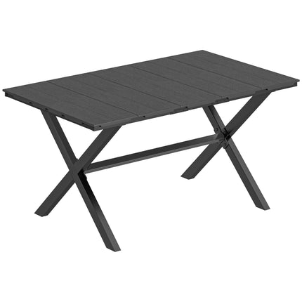 Garden Dining Table for 6, Rectangular Outdoor Table with Wood Effect HDPE Top,